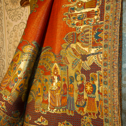 LIQUID GOLD: SHEESH MAHAL SHAWL (ROYAL RED)