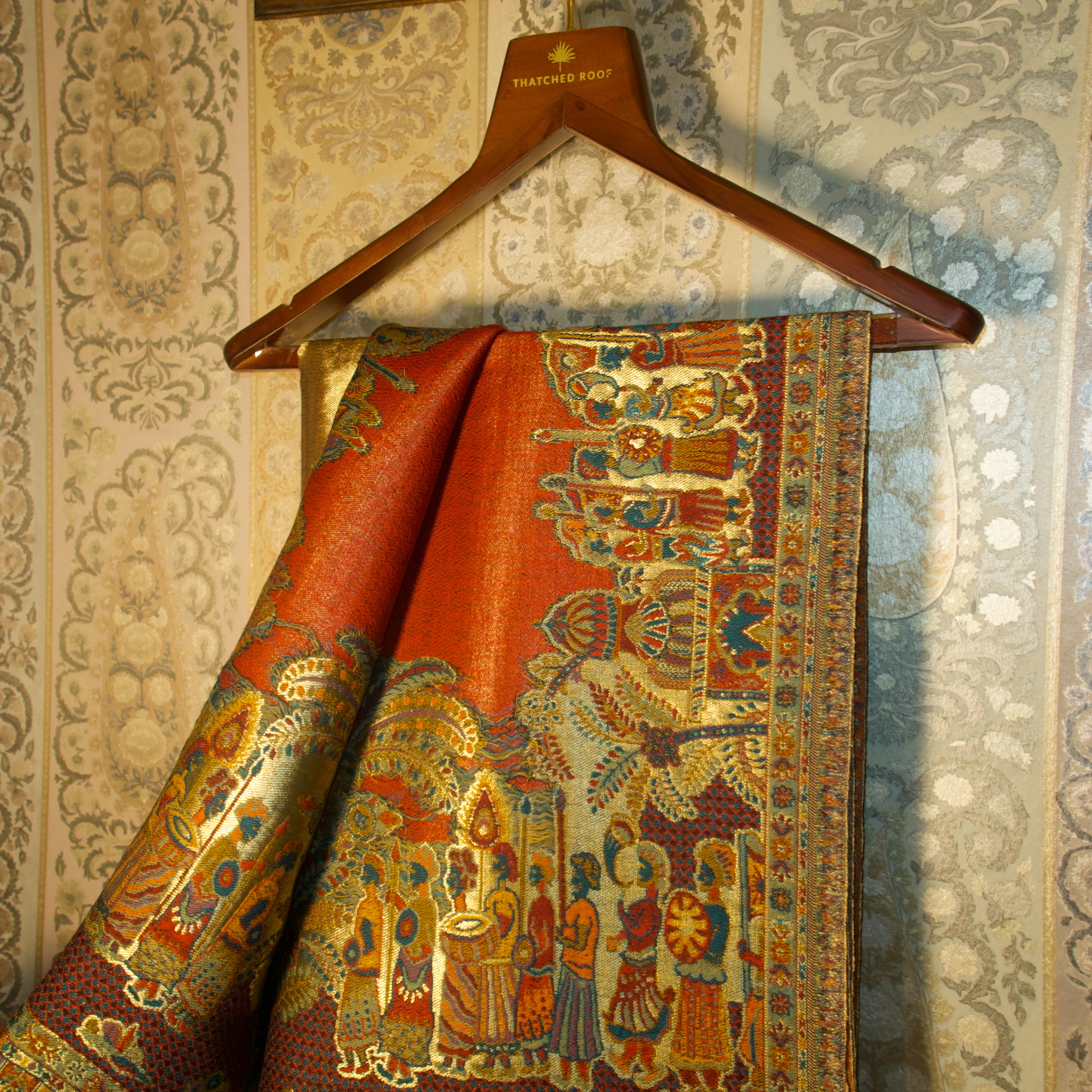 LIQUID GOLD: SHEESH MAHAL SHAWL (ROYAL RED)