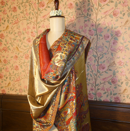 LIQUID GOLD: SHEESH MAHAL SHAWL (ROYAL RED)