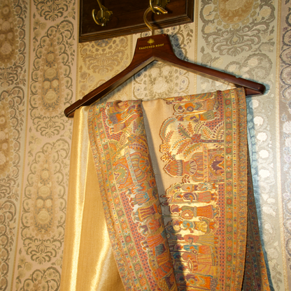 LIQUID GOLD: SHEESH MAHAL SHAWL (CREAM BEIGE)