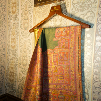 LIQUID GOLD: BANARAS GHAT SHAWL (GREEN)