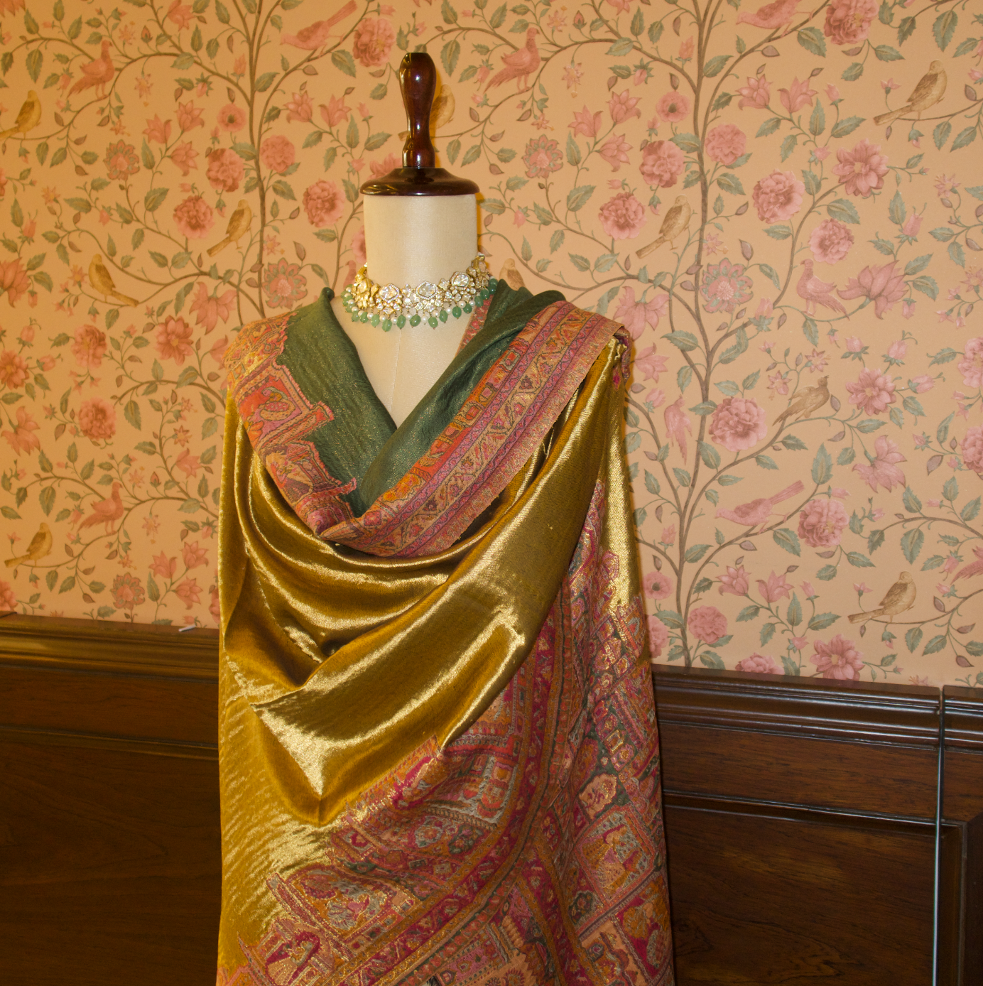 LIQUID GOLD: BANARAS GHAT SHAWL (GREEN)