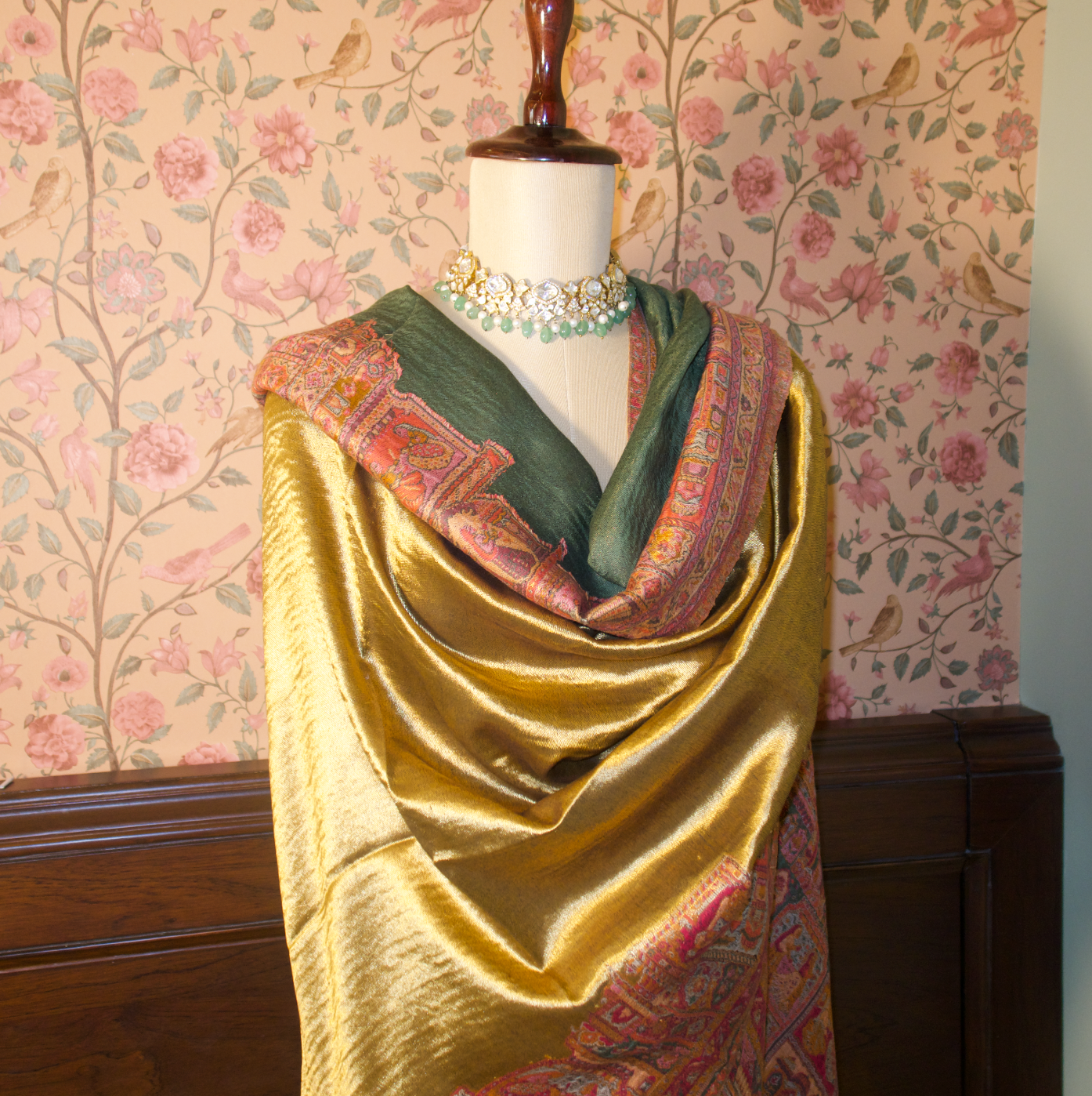 LIQUID GOLD: BANARAS GHAT SHAWL (GREEN)
