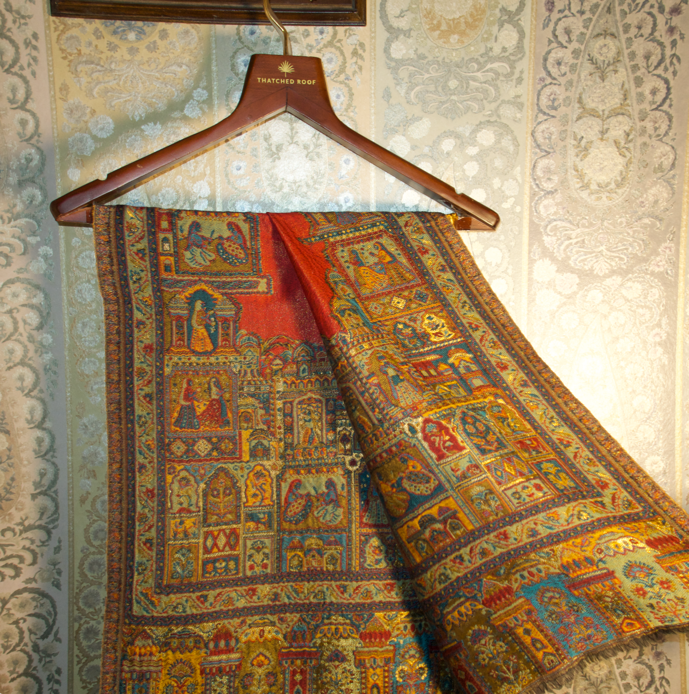LIQUID GOLD: BANARAS GHAT SHAWL (ROYAL RED)
