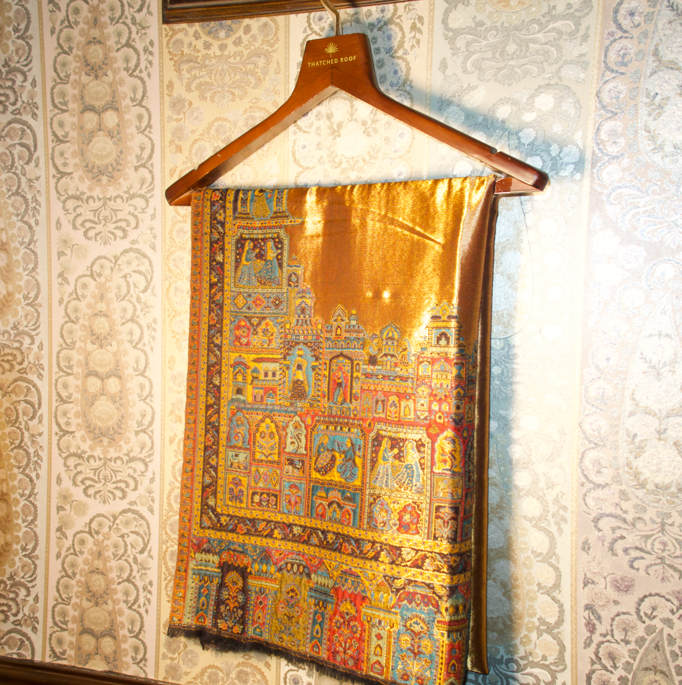 LIQUID GOLD: BANARAS GHAT SHAWL (ROYAL RED)