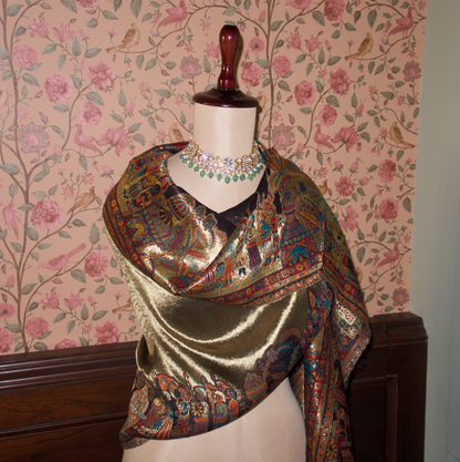 LIQUID GOLD: SHEESH MAHAL SHAWL (BLACK)