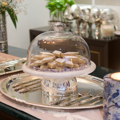 IVORY SUGAR CAKE STAND (WITH GLASS DOMB)