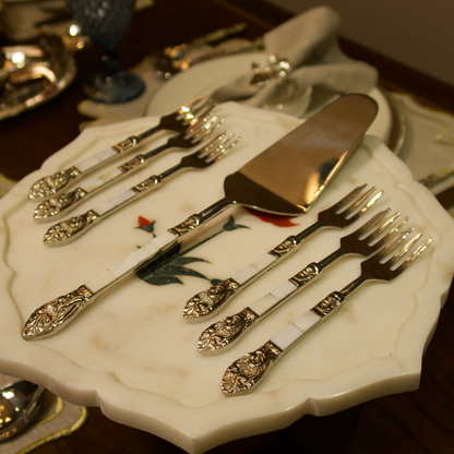 MOTHER OF PEARL DESSERT SERVER AND FORKS