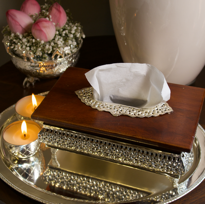 WOODEN / SILVER TISSUE BOX