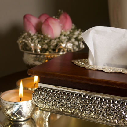 WOODEN / SILVER TISSUE BOX