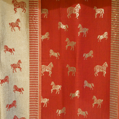 ROYAL RED HORSE ZARI REVERSIBLE SHAWL | WOOL