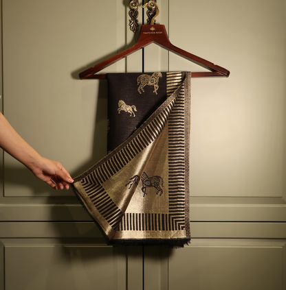 BLACK HORSE ZARI REVERSIBLE SHAWL | WOOL