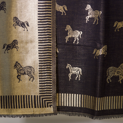BLACK HORSE ZARI REVERSIBLE SHAWL | WOOL