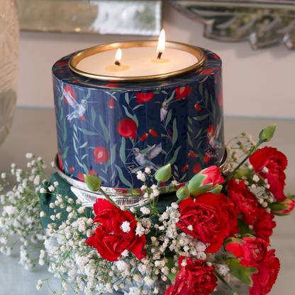 POMEGRANATE & BIRD CANDLE WITH SILVER STAND