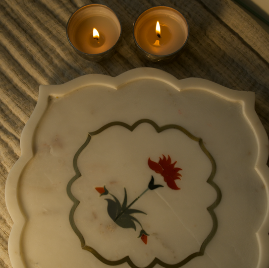 RED FLOWER MARBLE INLAY PLATTER