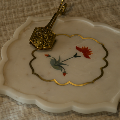 RED FLOWER MARBLE INLAY PLATTER