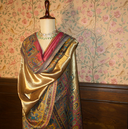LIQUID GOLD: BANARAS GHAT SHAWL (RANI PINK)