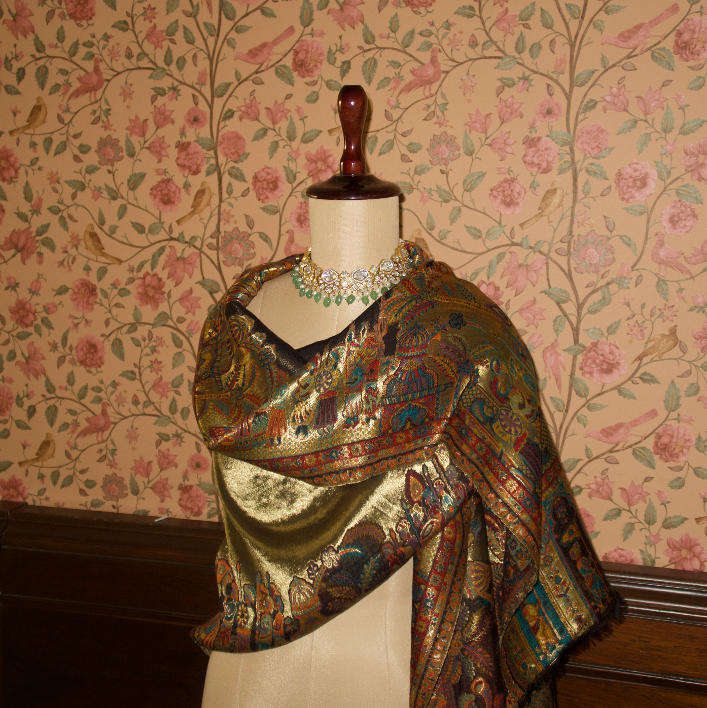 LIQUID GOLD: SHEESH MAHAL SHAWL (BLACK)