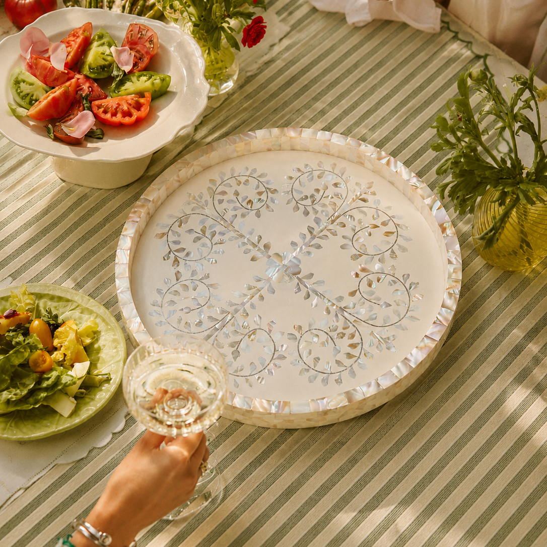 MOTHER OF PEARL INLAY TRAY (16")