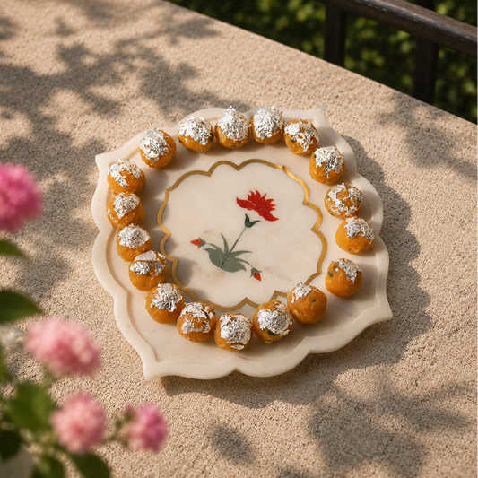 RED FLOWER MARBLE INLAY PLATTER