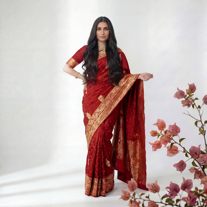 BANDHANI-BANARASI ROYAL RED SAREE