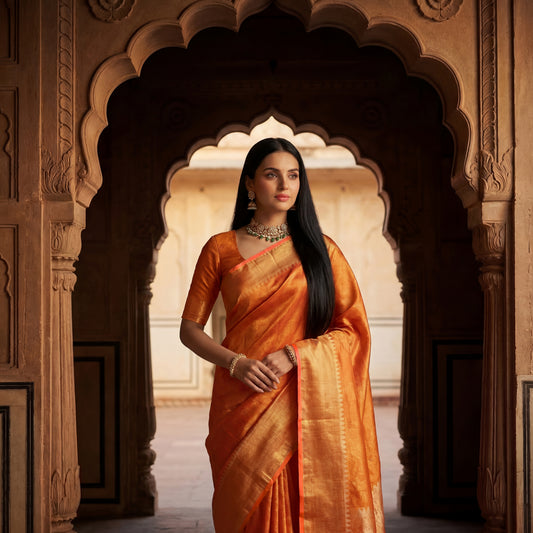 FANTA ORANGE LINEN-TISSUE SAREE