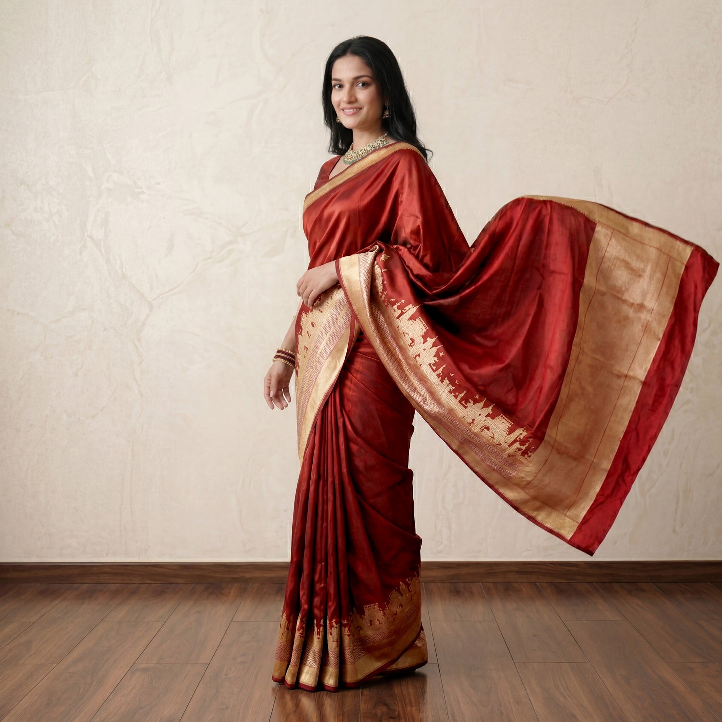 BANARAS GHAT BANARASI KATAN SILK SAREE (ROYAL RED)
