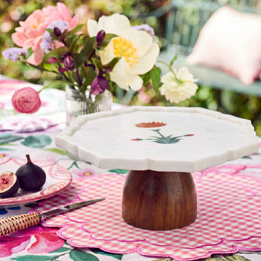 RED FLOWER INLAY MARBLE CAKE STAND