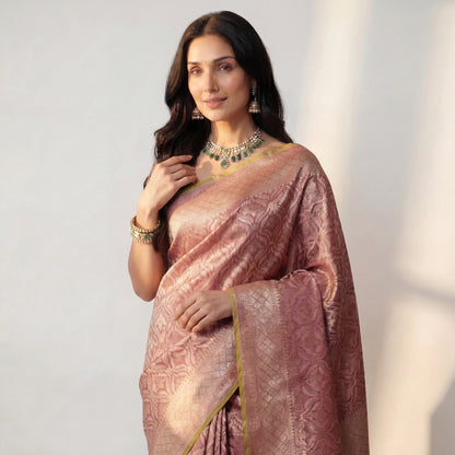 BLUSH-PINK PURE BANARASI TISSUE SAREE