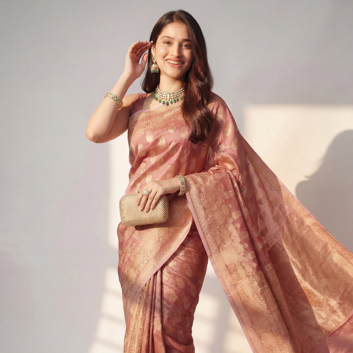 CORAL PINK SOFT TISSUE SAREE