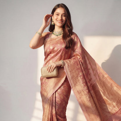 CORAL PINK SOFT TISSUE SAREE