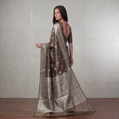 DUSTY GREEN CRUSHED-TISSUE SAREE