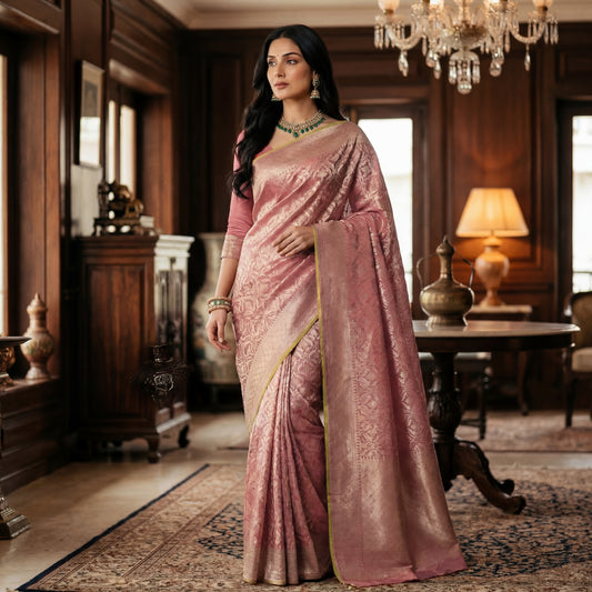 BLUSH-PINK PURE BANARASI TISSUE SAREE