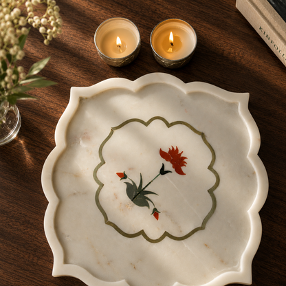 RED FLOWER MARBLE INLAY PLATTER