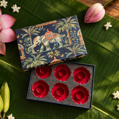 MAROON LOTUS DIYA  (SET OF 6)