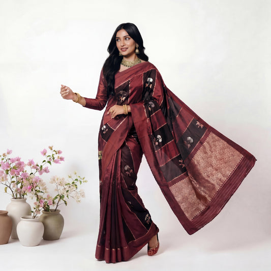 BLACK & BROWN STRIPES SILK-TISSUE SAREE