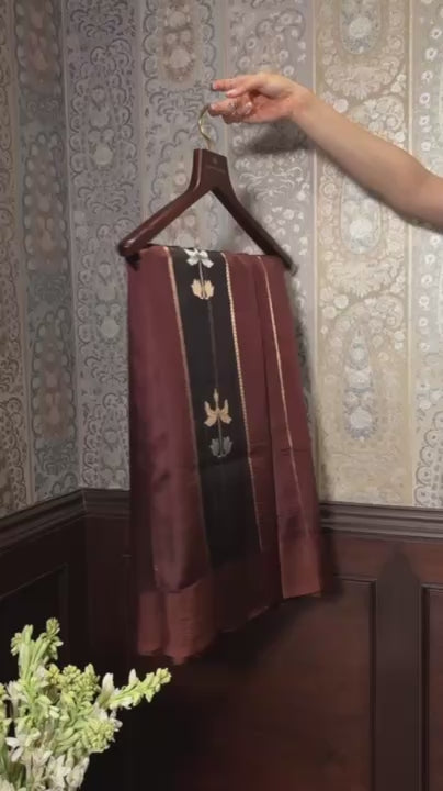 BLACK & BROWN STRIPES SILK-TISSUE SAREE