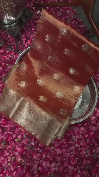 SOFT-ORANGE CRUSHED-TISSUE SAREE