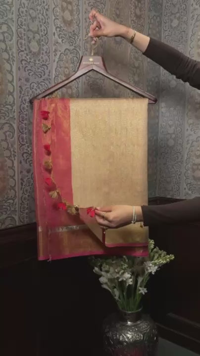RASPBERRY PURE LINEN-TISSUE SAREE